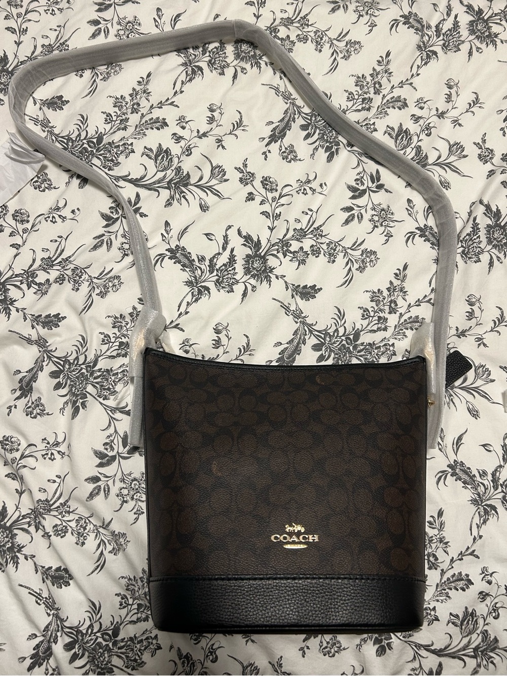 Coach Brown Signature Canvas Crossbody with Black Trim